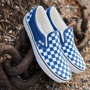 Vans classic slip-on checkerboard skate shoe in true blue